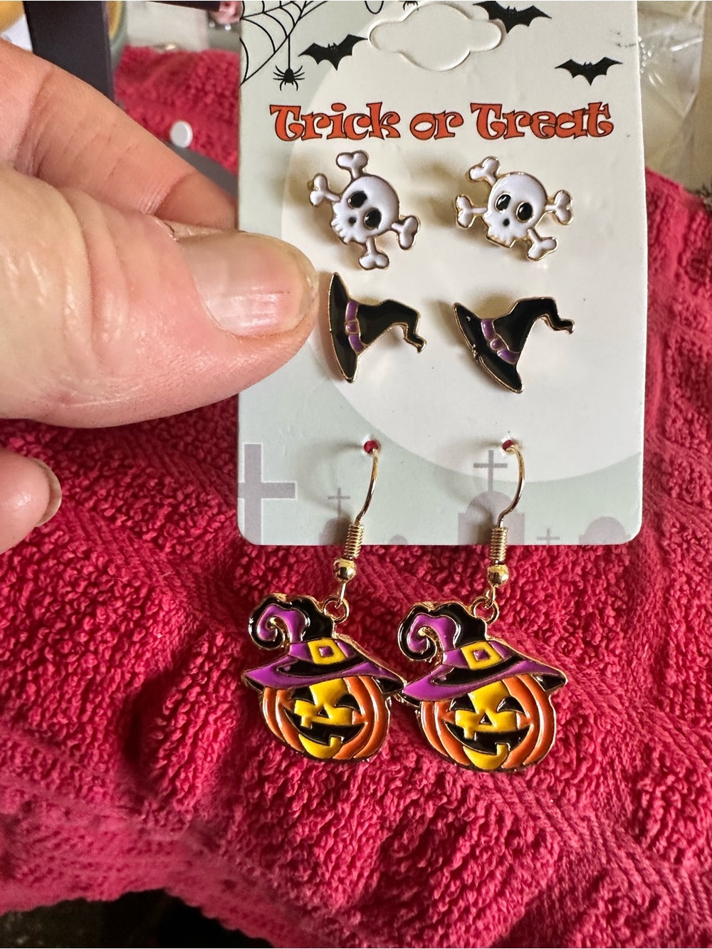 Halloween Pumpkin Witch Hat Earrings - Orange & Purple